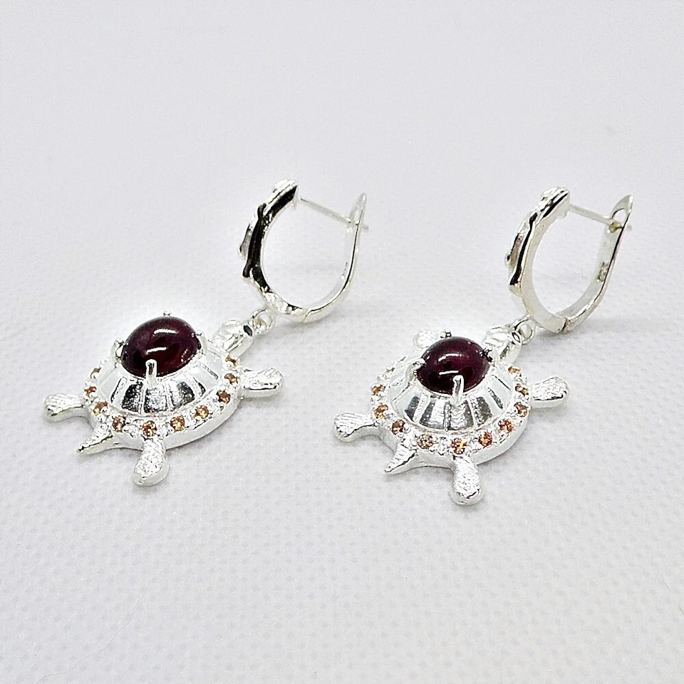 Rubin Saphir Ohrringe SCHILDKRÖTE 925 Silber 585 Bicolor vergoldet - Bild 2 von 4