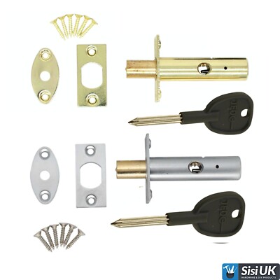 DOOR RACK BOLTS Dead Bolt Lock Star Key Security Bolt Chrome Brass or ...