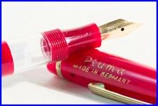 original 1950's WINE RED & GOLD German Made Piston Filler, gold plated FINE nib