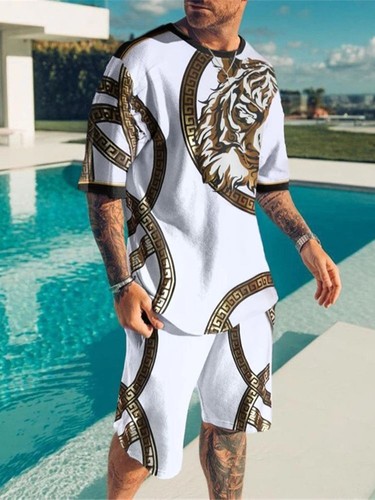 Summer Tracksuit T-shirt Shorts 2 Piece Animal Tiger Printed Outfits Sports Suit - Picture 4 of 11
