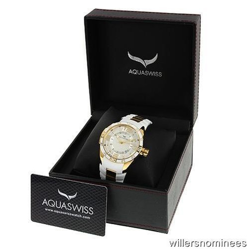 AQUASWISS TRAX STUNNING UNISEX GOLD PLATED STAINLESS STEEL DATE WATCH BNWT#1911 - Picture 2 of 4