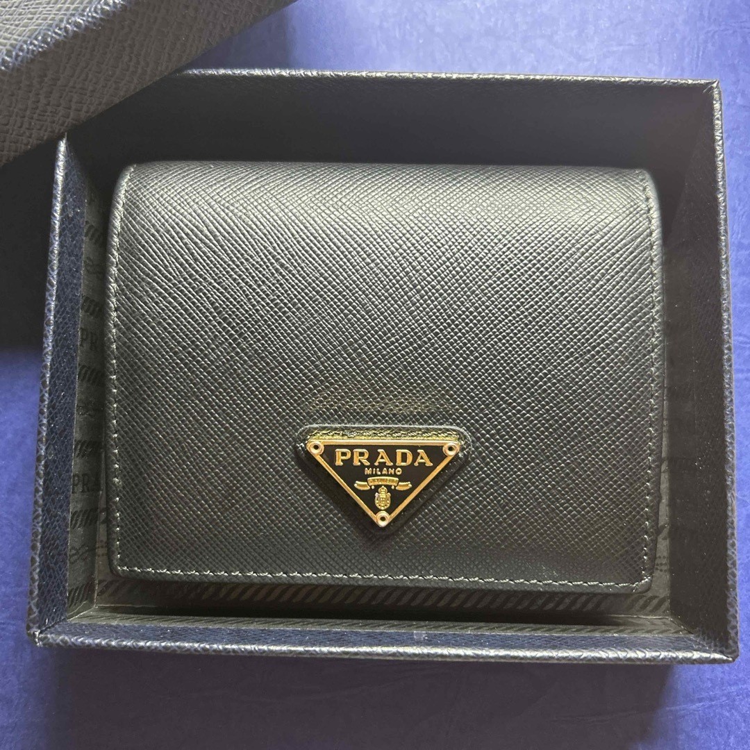 PRADA 1MV204 Genuine Leather 2-Fold Wallet Black