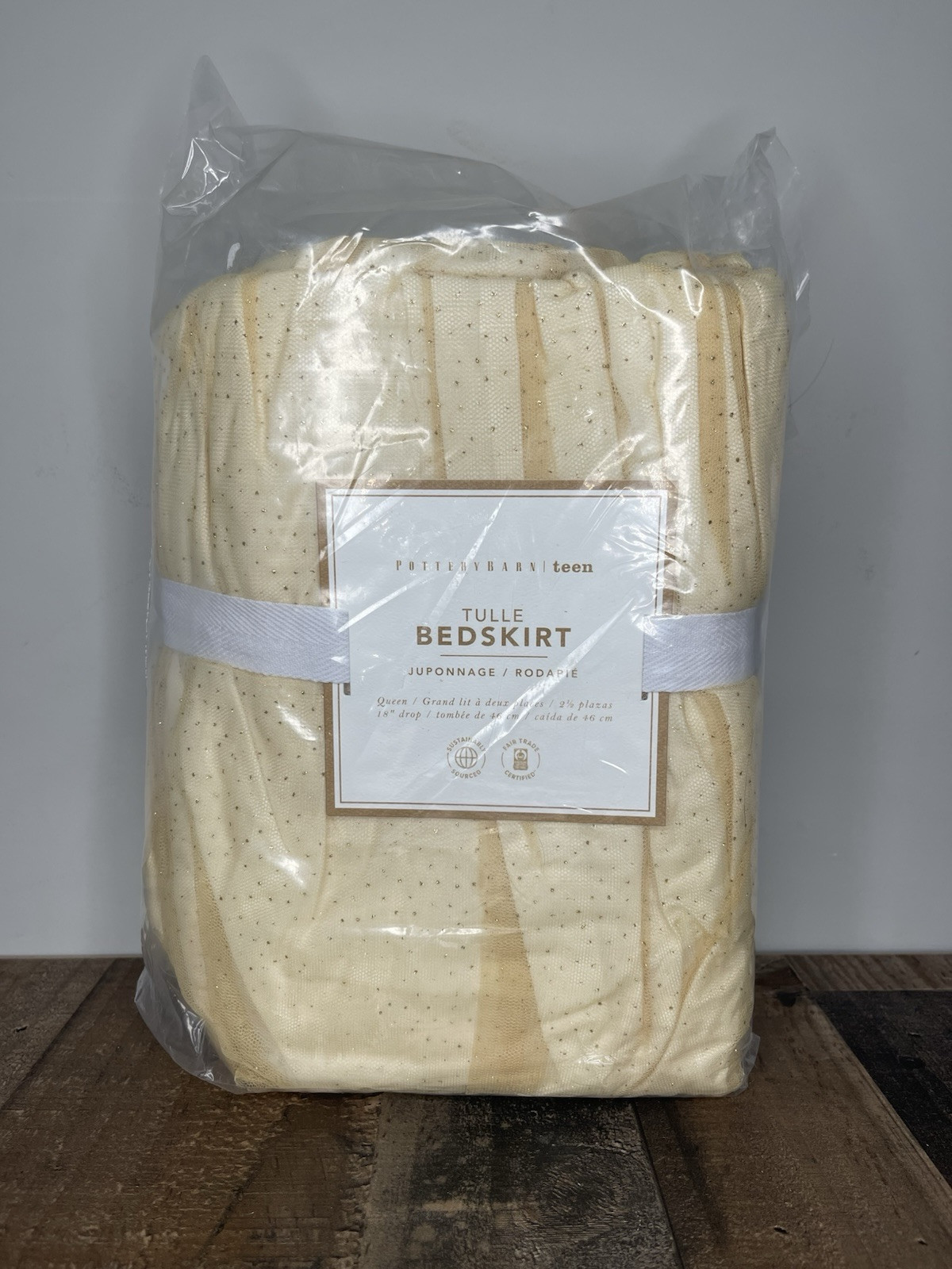 Pottery Barn Teen Gold Tulle Queen Bed Skirt with 18 Inch Drop
