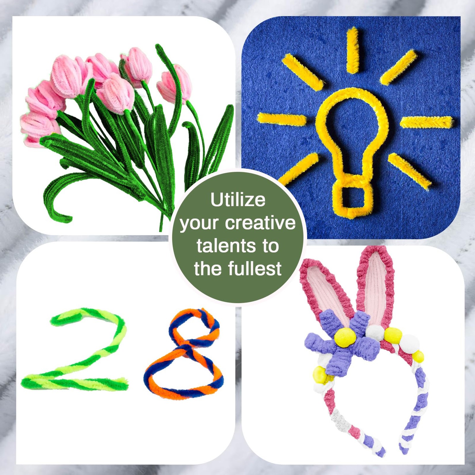 RAINFLOW Pipe Cleaners Craft Supplies - 200 PCS Chenille Stems Fuzzy Craft W...