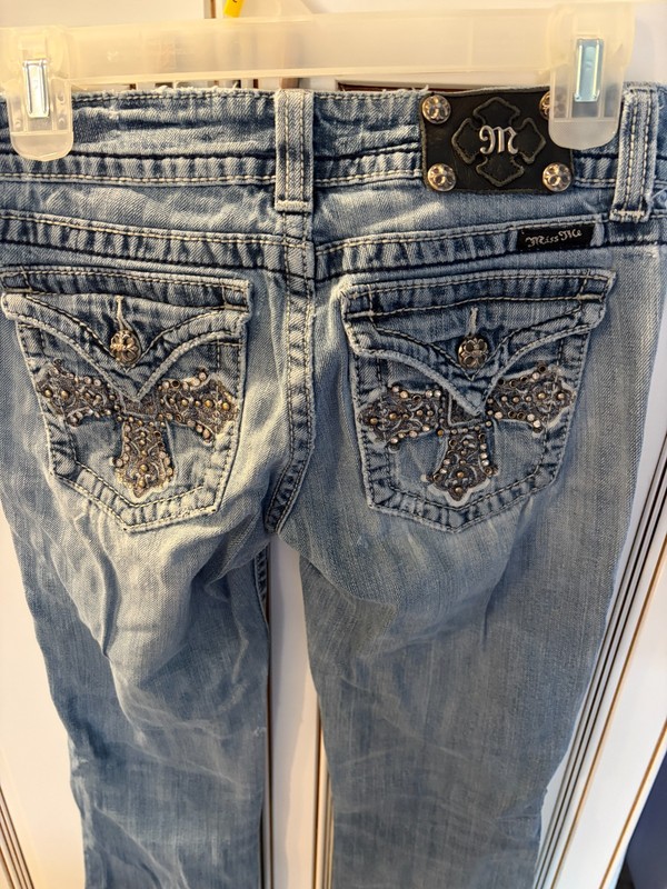 Miss Me Slim Boot Stretch Denim Jeans Embellish Cross Pockets Women's Size 28
