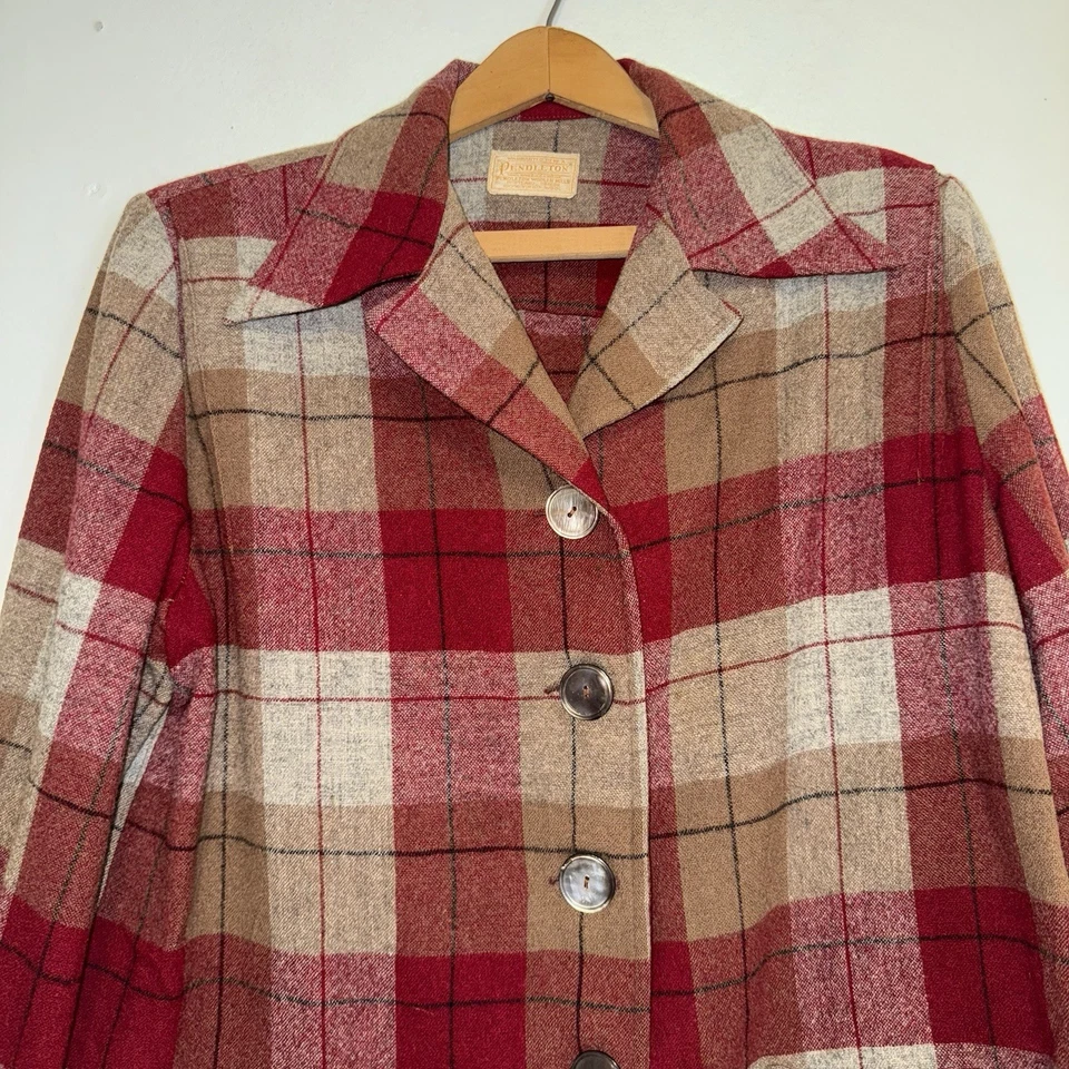 Camisa Pendleton Vintage Cuadros Botón Hecha en EE. UU. Sobrecamisa Mujer Manga Larga Foto 2 de 4