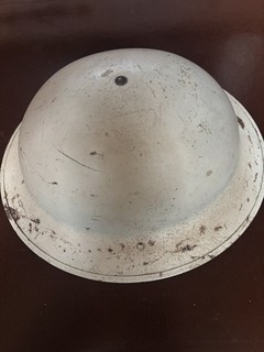 WWI US Army Brodie Helmet M 1917 Repurposed WWII Civil Defense "Richards" inside