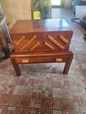 CESTINO DEL CUCITO VINTAGE PIEGHEVOLE A FISARMONICA IN LEGNO