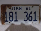 1961 Utah License Plate 181 361 ORIGINAL PAINT Solid