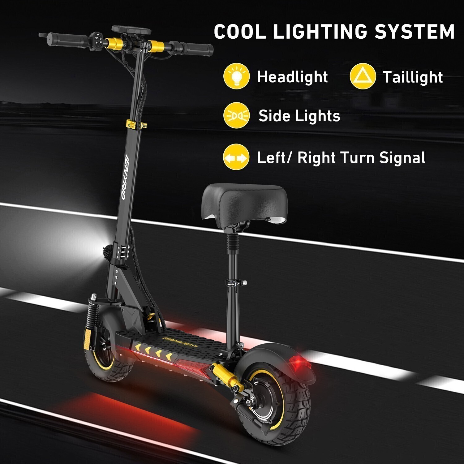 IENYRID Adult Electric Scooter With Seat 800W 48V 10"Foldable Commuter E-Scooter