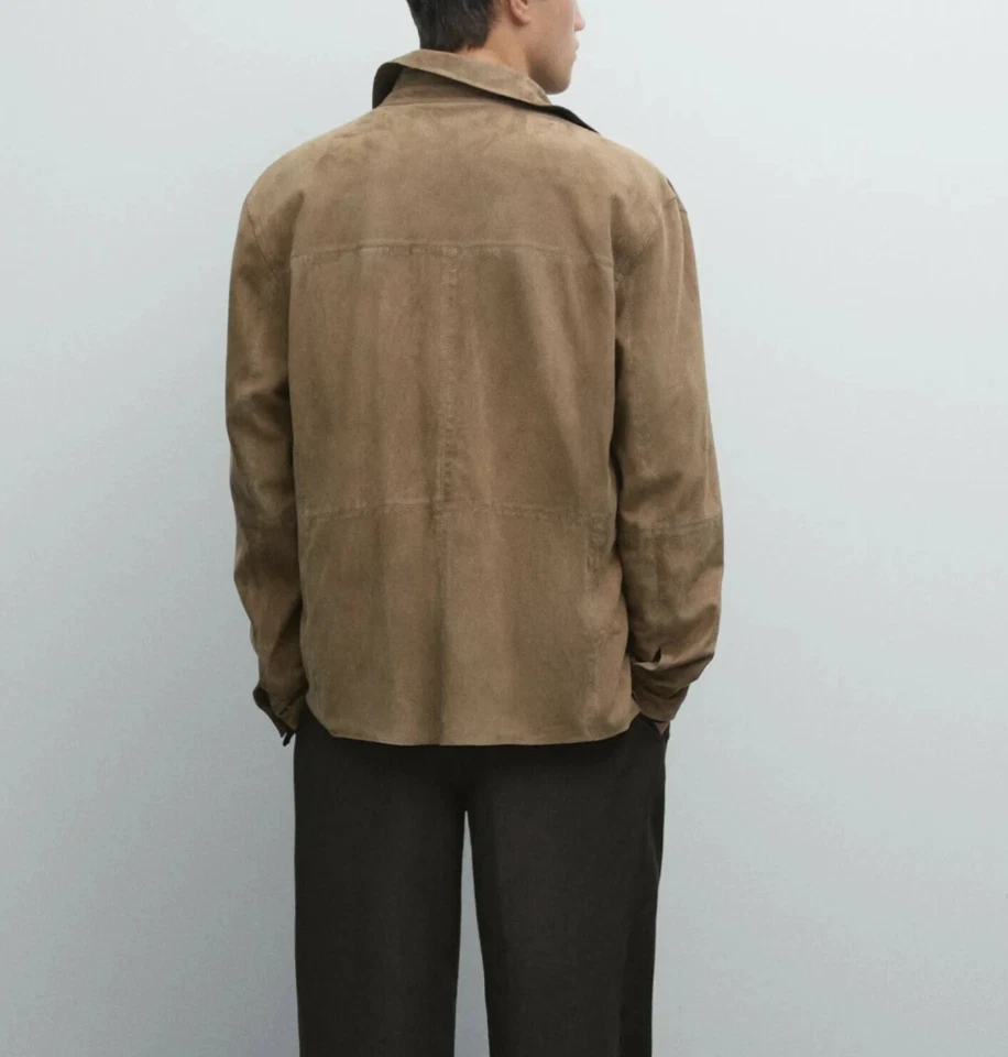 Men Brown Pure Suede Leather Jacket Slim Fit Trucker Jacket Custom Size S M L XL - Image 2 of 3