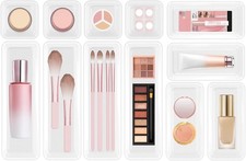 12 PCS Plastic Drawer Organizer Set, Sturdy 3-Size Makeup Vanity Desk Drawer Org