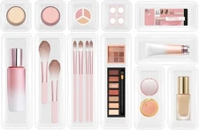 12 PCS Plastic Drawer Organizer Set, Sturdy 3-Size Makeup Vanity Desk Drawer Org