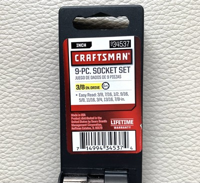 #ad Craftsman Vtg. NOS USA 34537 9pc 3 8quot; Drive SAE 3 8 7 8 Socket Set $45.95