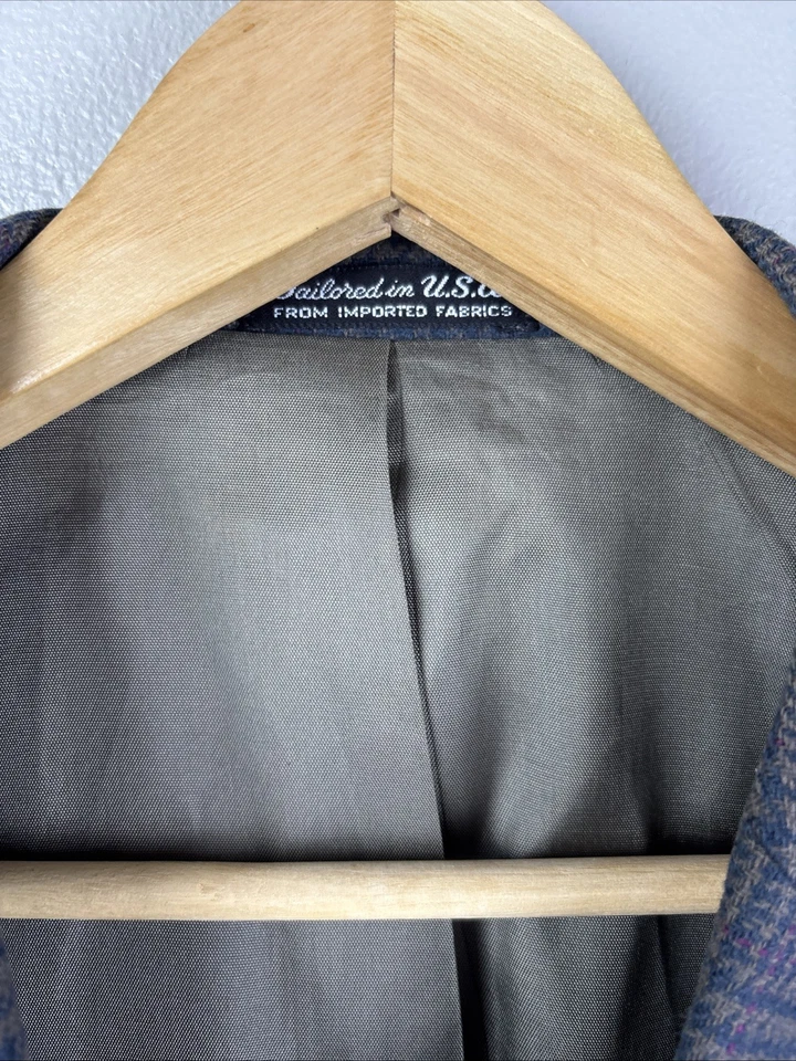 Chaqueta Abrigo Deportivo De Colección Para Hombre 40R Stanley Lana Negra Tweed Cuadros Glen EE. UU. USADA EN EXCELENTE ESTADO Foto 2 de 4