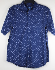 George Short Sleeve Poplin Blue Geo Button Up Shirt Size XL 46-48 