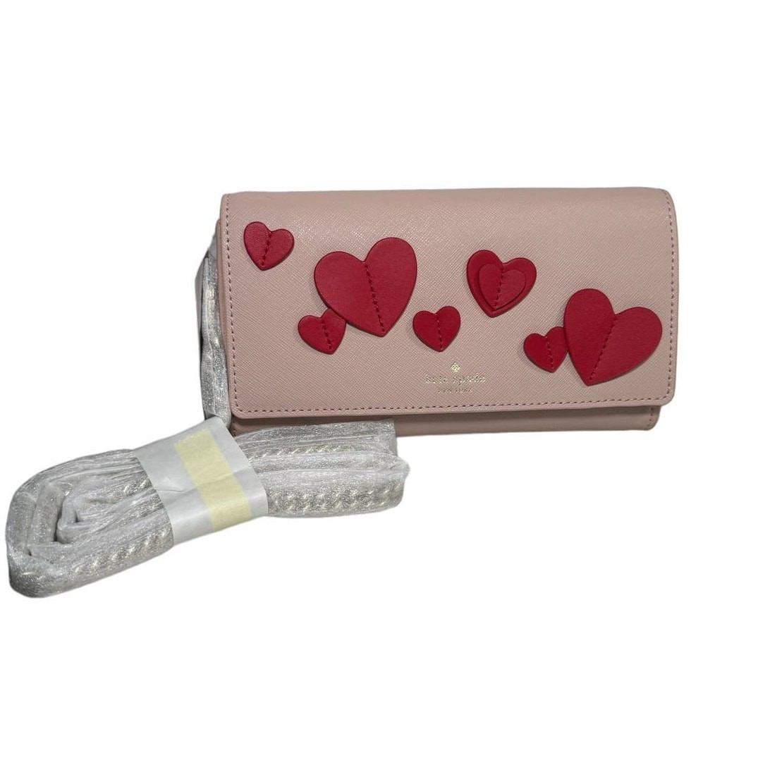 Kate Spade New York Heart it Franny Vellum Pink Red Hearts Crossbody Handbag