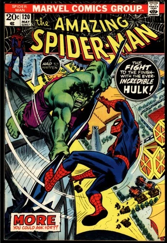 Amazing Spider-Man #120 Marvel 1973 (VF+) Incredible Hulk Battle Cover L@@K!