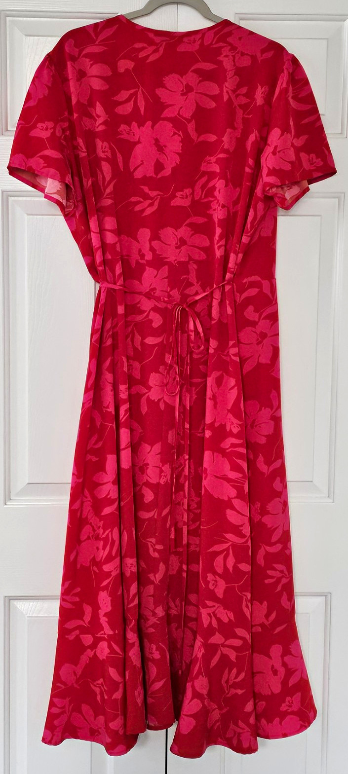 PrettyGarden Women's Pink/Red Floral Wrap V-Neck Flutter Sleeve Midi Dress XXL