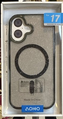 AOKO Glitter Back Case for iPhone 17 Silver Black Shockproof Slim Fit
