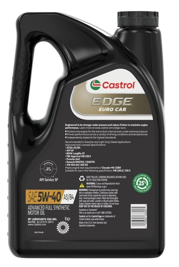 2 Pack, Castrol EDGE Euro 5W-40 A3/B4 Advanced Full Synthetic Motor Oil, 5 Quart