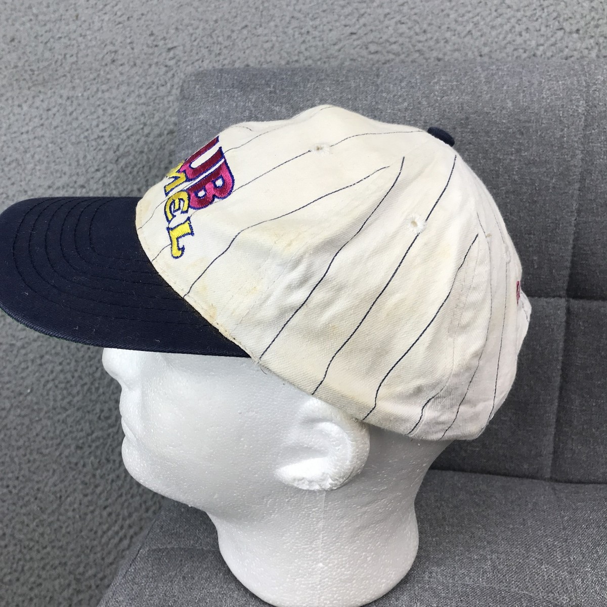 Vintage Club Camel Hat Cap Snap Back White Blue Pinstripe