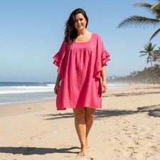 Old Navy Pink Ruffle Sleeve Tunic Beach Dress XXL 100% Cotton Boho Summer