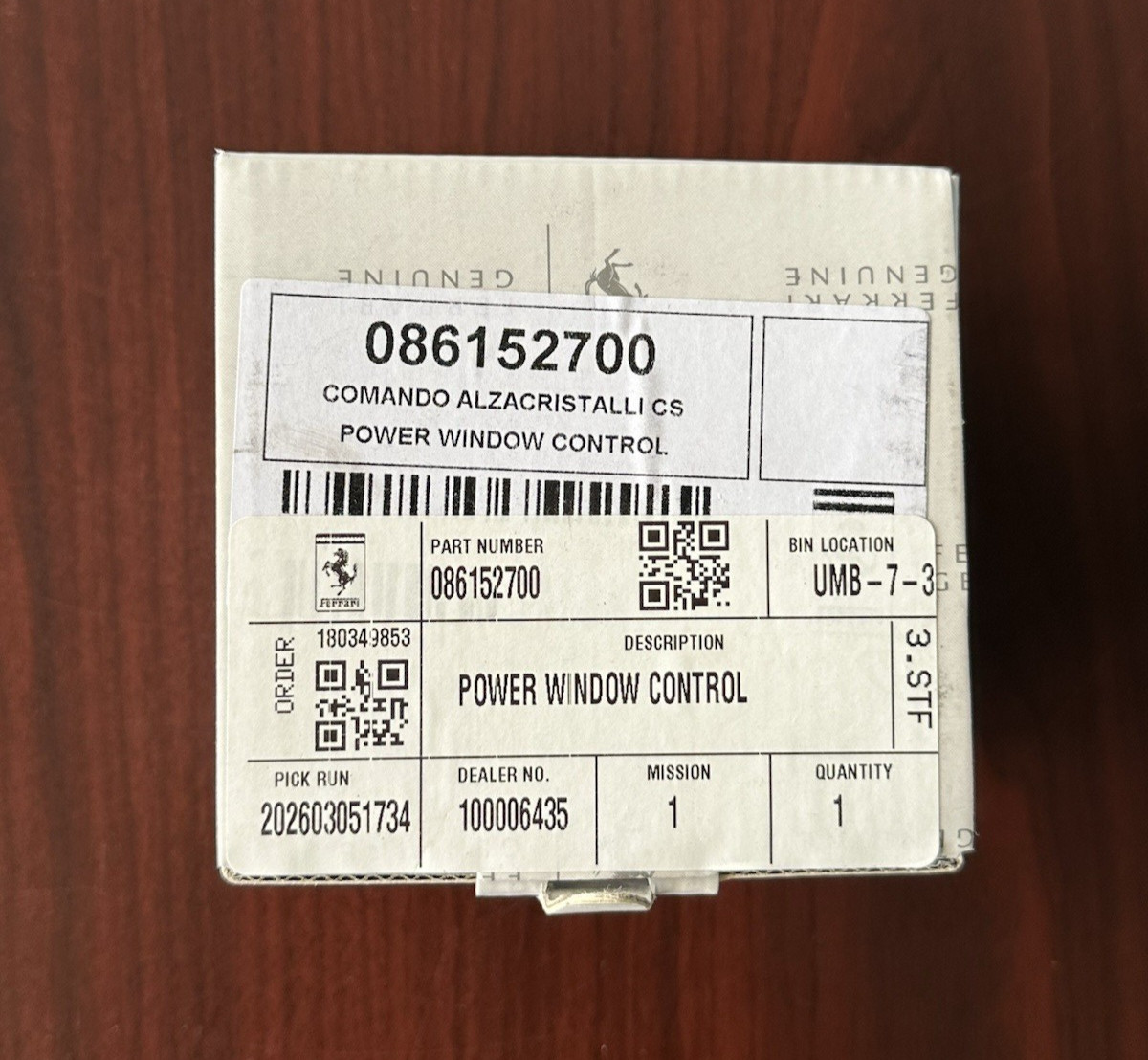 New Genuine OEM Lift Switch for Ferrari 488 Part# 86152700