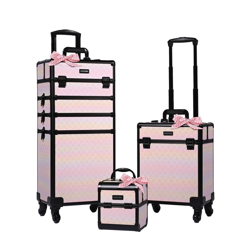 Byootique 3-Piece Makeup Train Cases Cosmetic Organizer Kit Blush ForgetMeNo