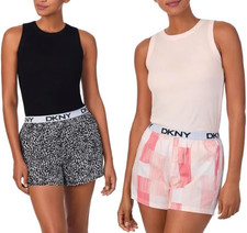 DKNY Women s 2 Piece Soft Cozy Tank  Short Set Size Large,XL Black  Pink