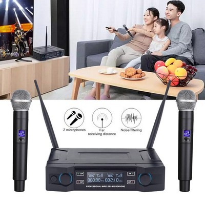 Professional 2 Channel UHF Wireless Dual Microphone Cordless Handheld Mic System