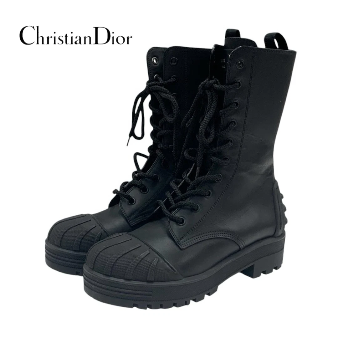 Bottes courtes Dior Christian chaussures cuir caoutchouc noir moyen occasion TIEE 0
