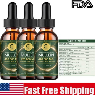3X Mullein Leaf Extract Organic Lung Cleanse Drops for Lung Health Natural 2 OZ