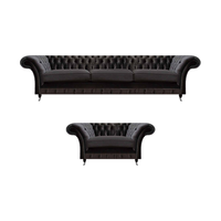 Edle Schwarze Chesterfield Garnitur Moderner Dreisitzer Textil Sessel