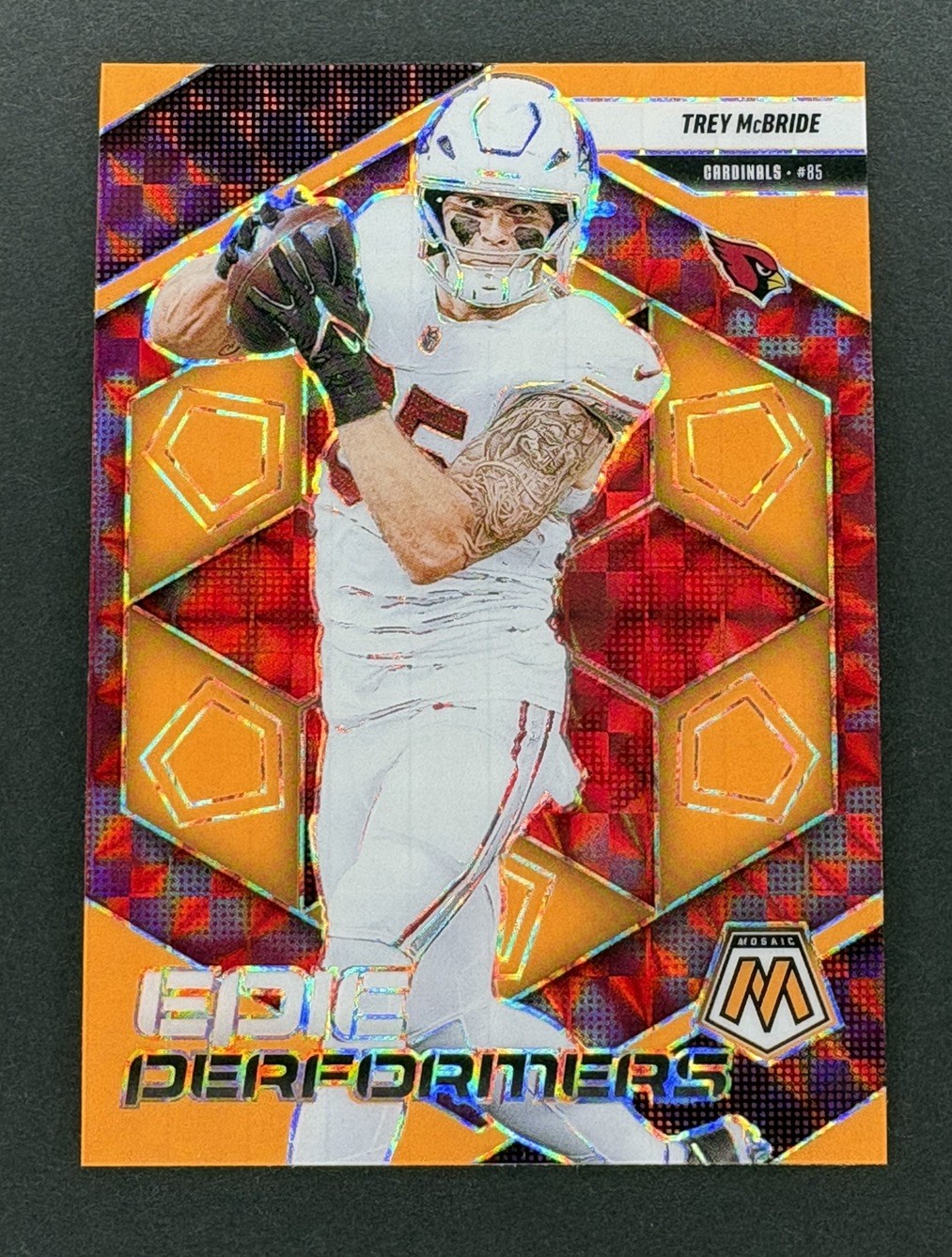 2025 Panini Mosaic - Epic Performers Trey McBride #10 Orange Fluorescent Mosaic