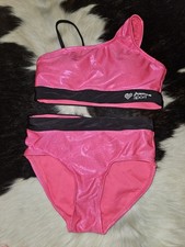 Justice Girls 2pc Swim Suit Shimmery Hot Pink Black Bikini size Medium 10