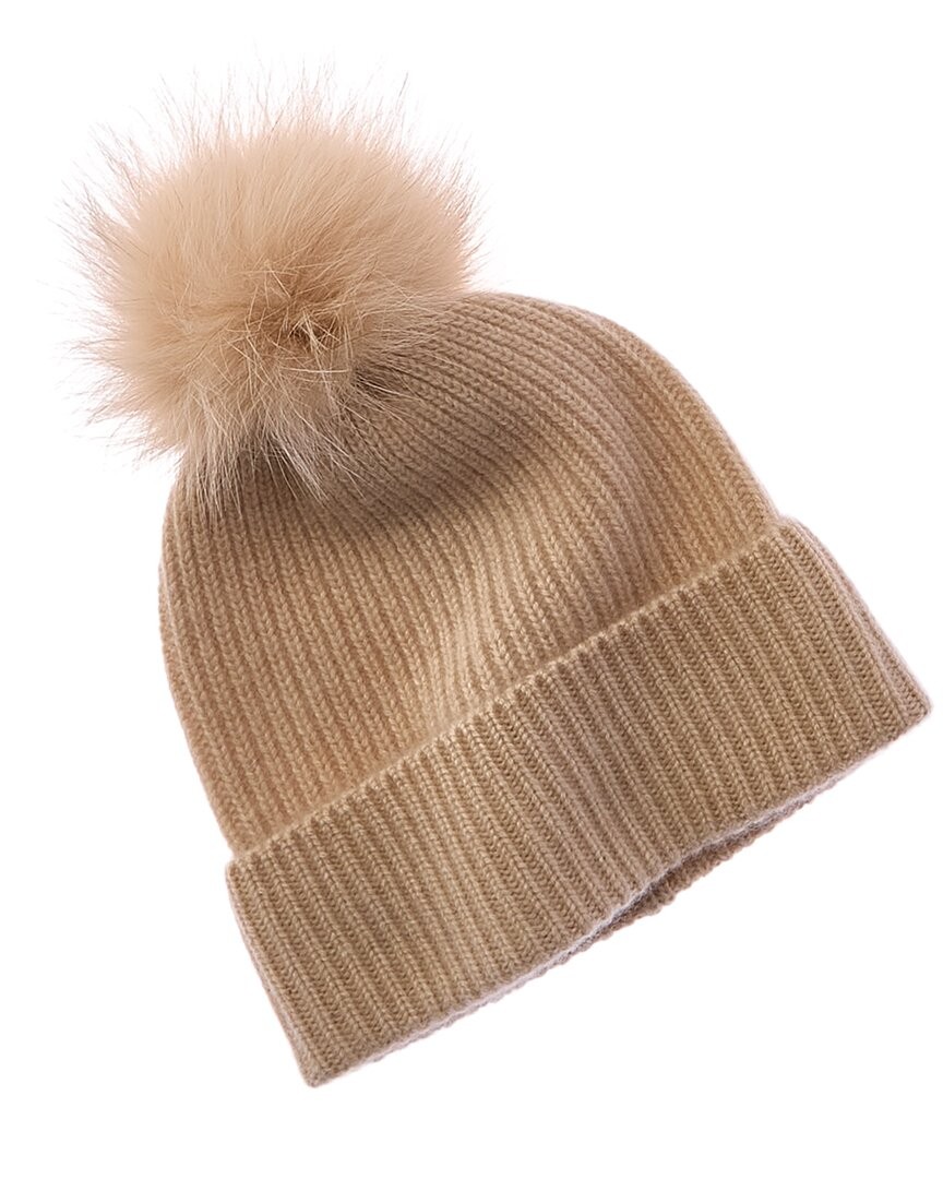 Amicale Cashmere Rib Knit Cashmere Hat Women's Brown
