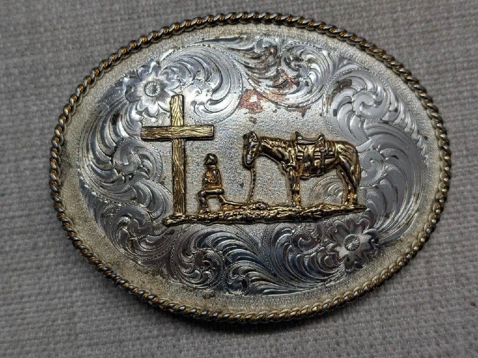 Винтажная серебряная пряжка MONTANA SILVERSMITHS С ГРАВИРОВКОЙ для ковбоя-вестерна - Изображение 2 из 4