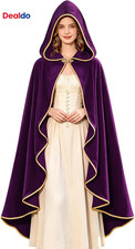 Women'S Medieval Hooded Cloak, Adult Renaissance Velvet Cape for Halloween