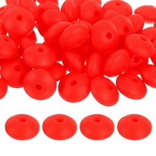 50Pcs 12mm Silicone Lentil Beads, Loose Abacus Bead for DIY Strawberry Red 