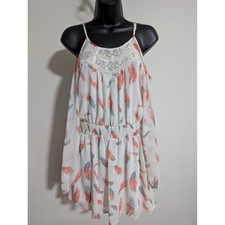 Xhilaration Feather Print Dress Sheer Overlay Cold Shoulder Long Sleeve Medium
