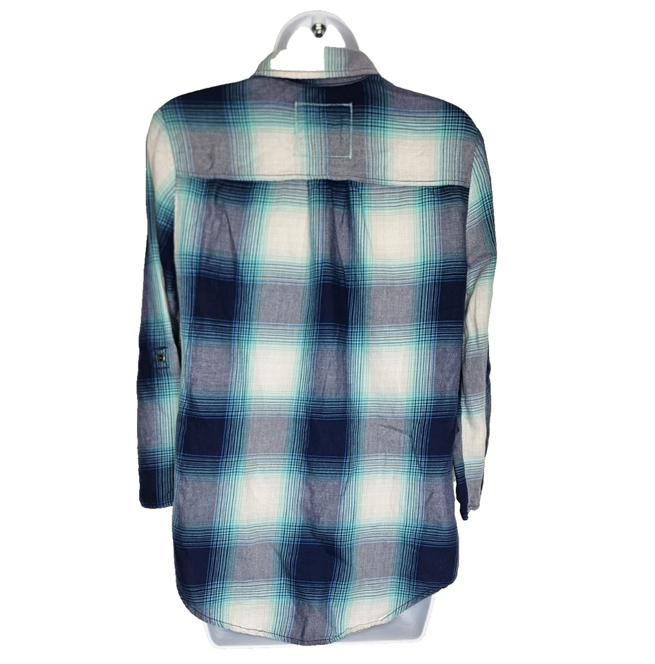 Camisa para mujer Arizona Jean Co a cuadros con botones azul azulado manga enrollable mediana Foto 2 de 4