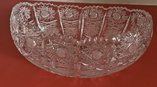Vintage Queen Lace Bohemian Czech Hand Cut Glass Oval Crystal Bowl