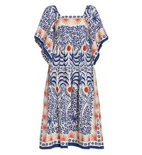 Farm Rio Size XS Afternoon Breeze Caftan Midi White Blue Orange Dress