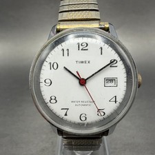 Timex Viscount Automatic Watch Men 35mm White Dial Silver Tone Date Round Runs
