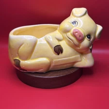 Vintage Yellow Pig Planter Seductiv Piggy Candy Nut Dish 1950's