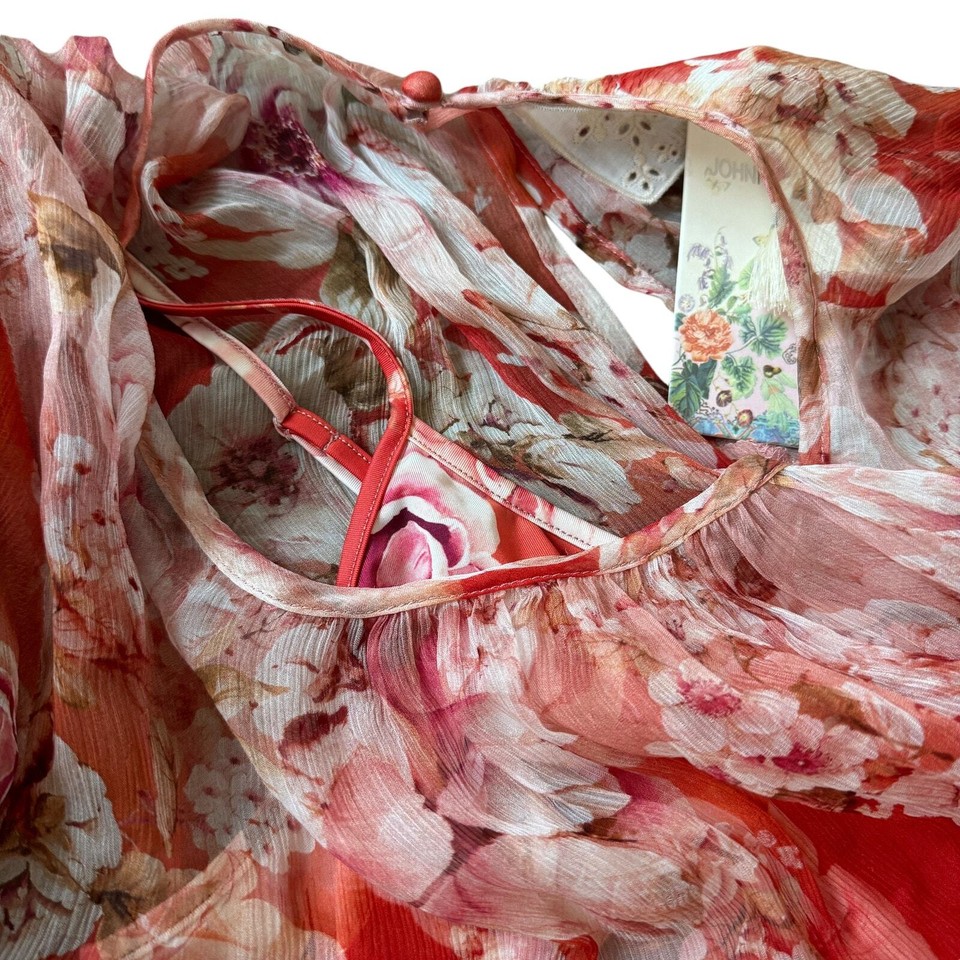 NEW Johnny Was Jade Yours Truly Silk Mini Dress Orange Pink Floral