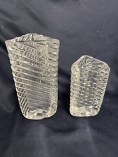 2 MILLER ROGASKA TRIANGLE RIBBED FLOWER CRYSTAL VASES 8" & 6" Tall Art Deco 