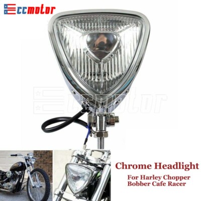 Retro Chrome Motorcycle Headlight – Solid Steel Housing, Amber Lens, For Harley Choppers & Cafe Racers