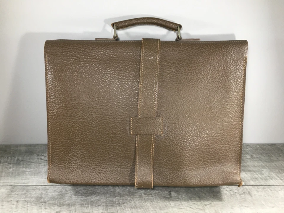 Maletín de cuero reforzado vintage cartera escolar abogado de negocios bolsa de viaje Foto 3 de 4